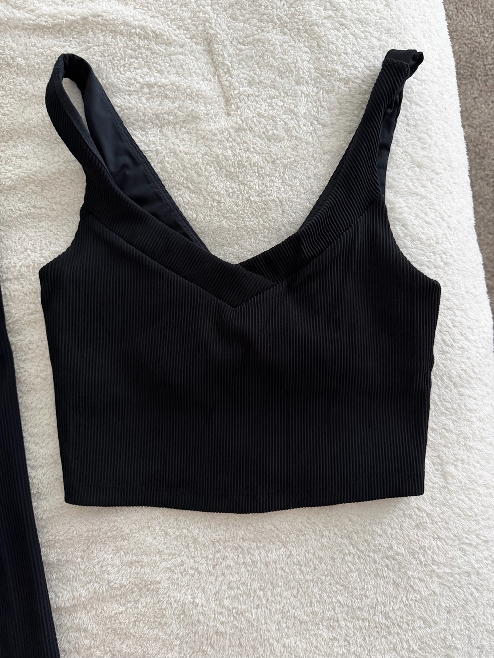 Beyond Yoga Ribbed Black V-Neck Crop Top and Leggings